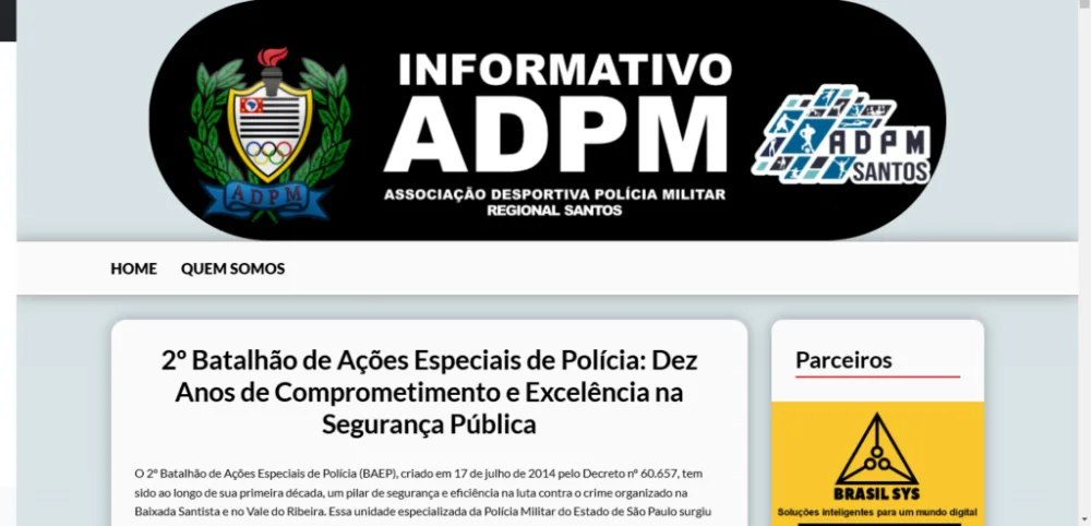 Site Associação Desportiva Polícia Militar - Santos desenvolvido pela BrasilSYS