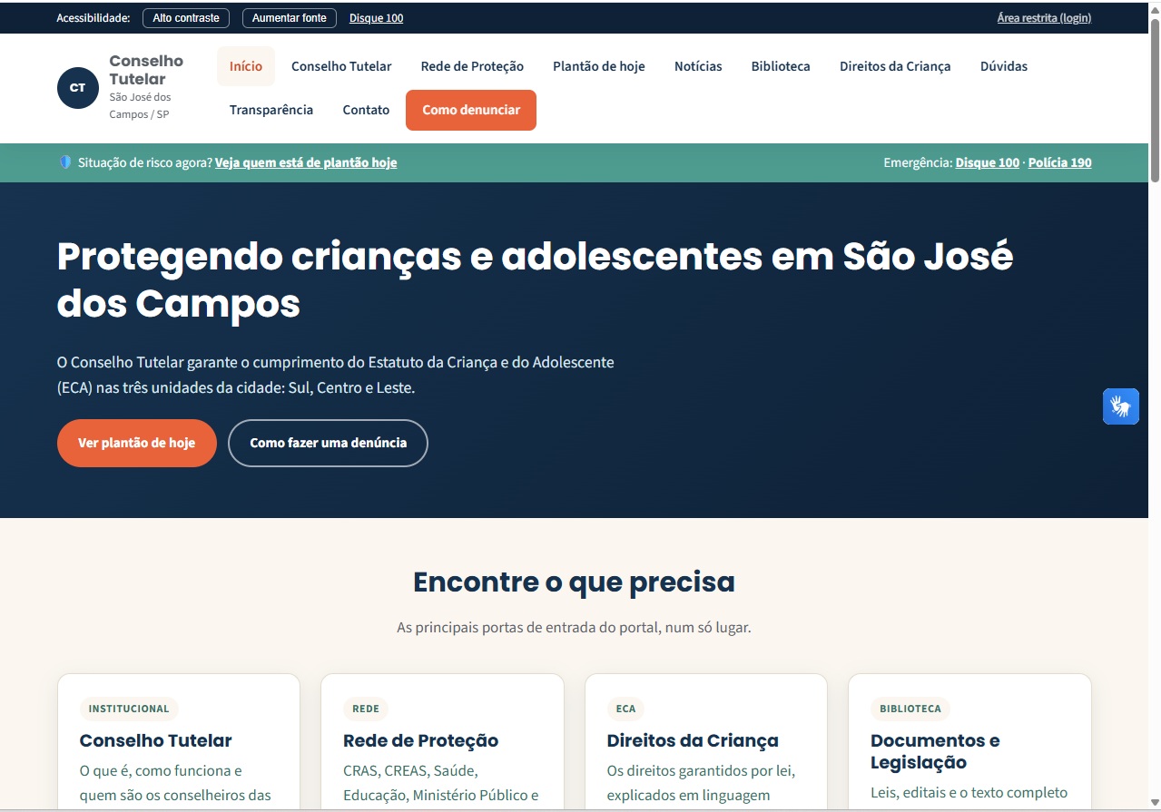 Site Conselho Tutelar São José dos Campos desenvolvido pela BrasilSYS